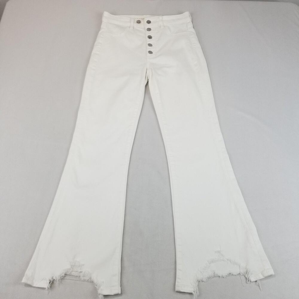 American Eagle Jeans Womens 4 Tall White Super Hi-Rise Crop Flare Stretch